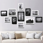 cadres photo moderne ensemble noir jaune bleu gris texturé opaques protections salon decoration