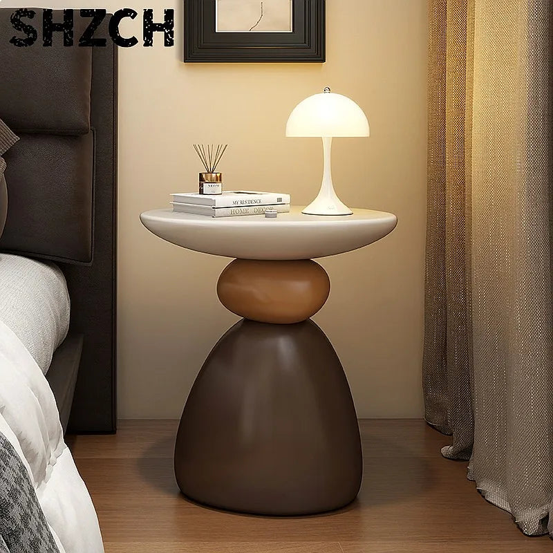 table basse ronde pierre moderne minimaliste sculptural couleur vive salon