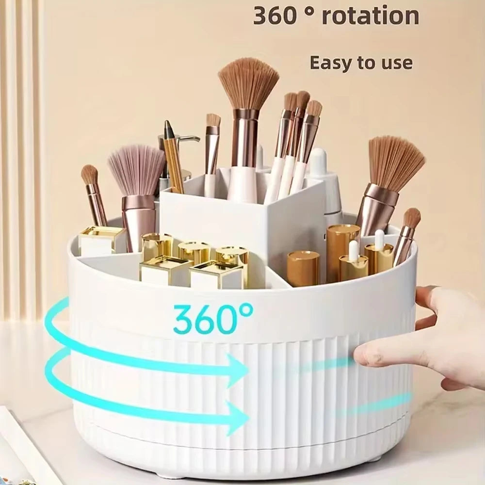 boîte rangement rotative moderne vert blanc rose texture riblée maquillage pinceaux cosmétiques stylos ciseaux