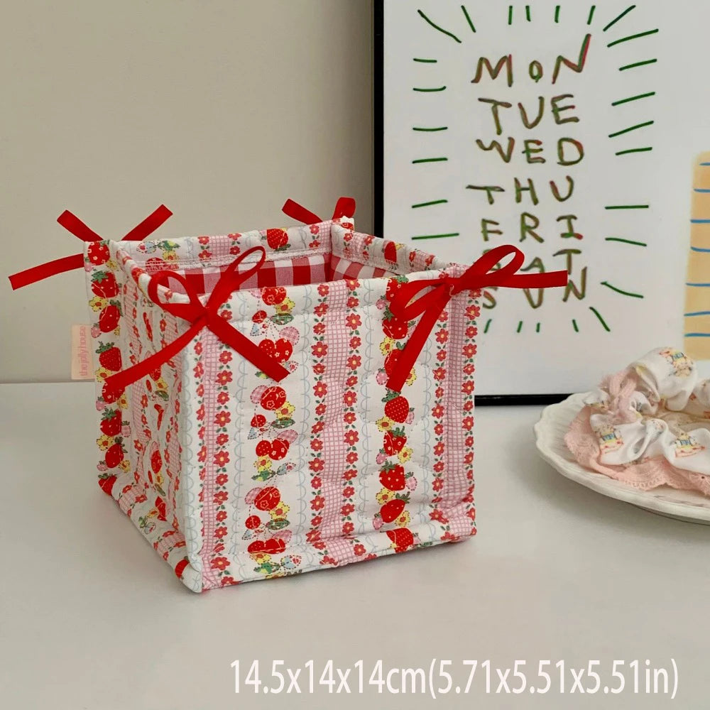 paniers rangement coton pois carreaux rayures ours rose clair blanc bleu clair beige texturé