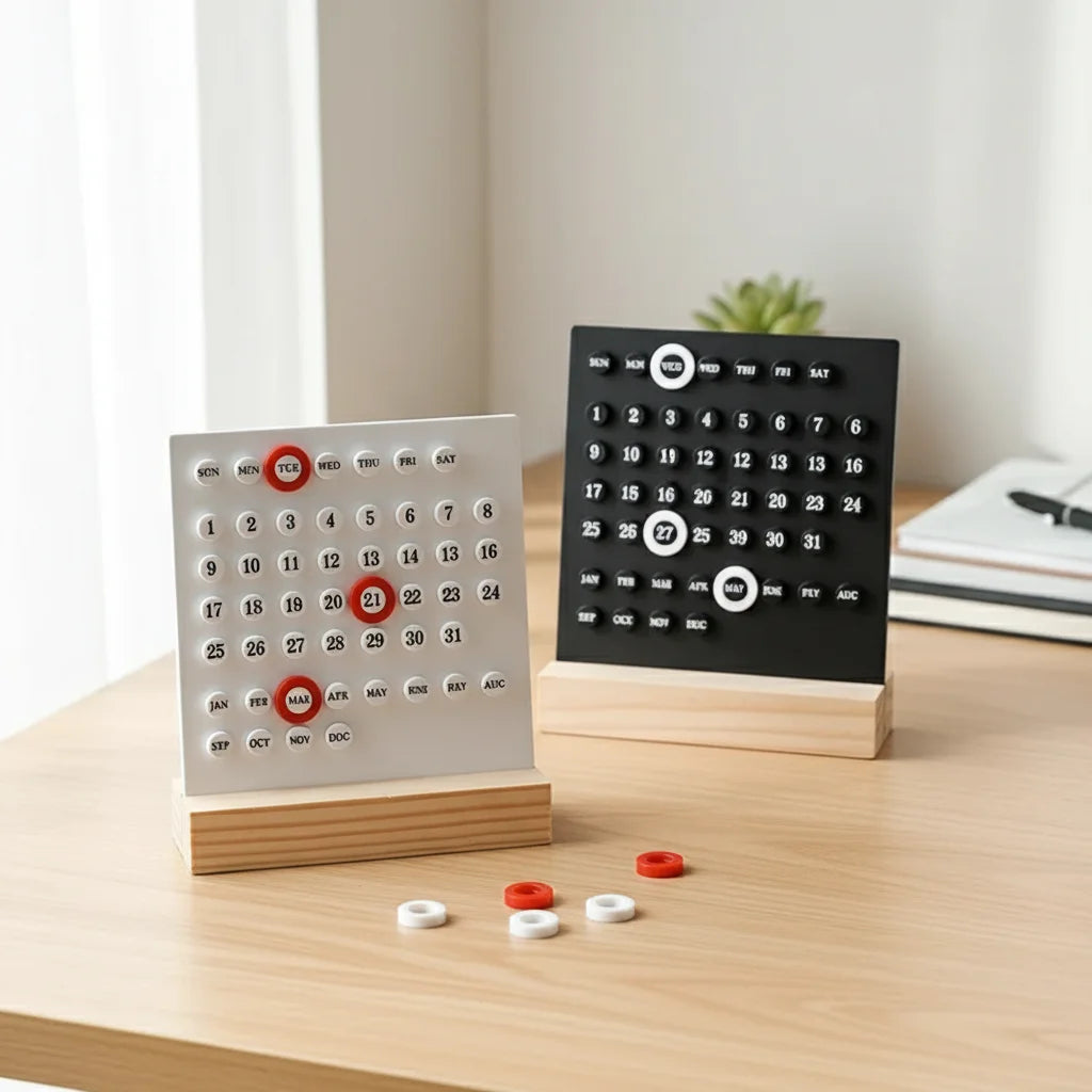 calendrier minimaliste moderne adhésif numéroté couleur blanche noire rouges oranges beige