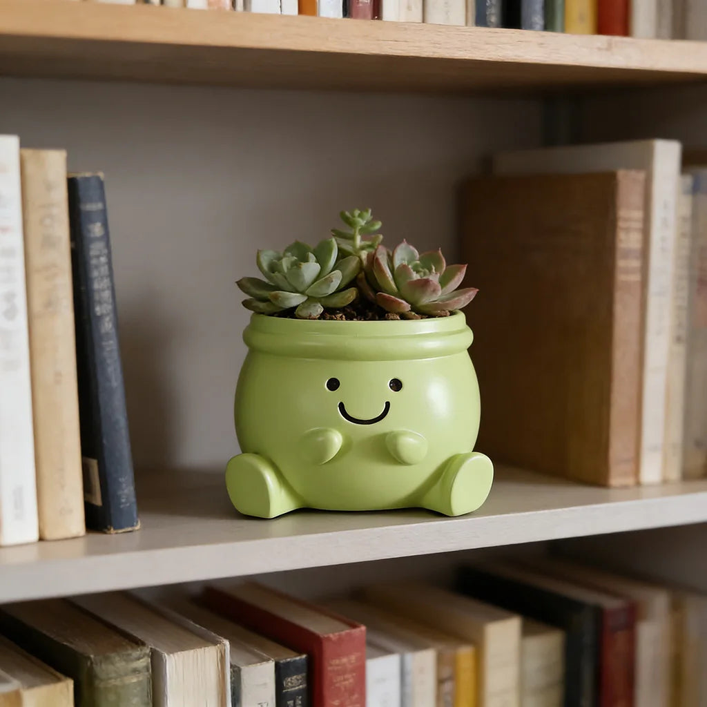 pot résine vert mignon plante succulente dessin animé décoration maison