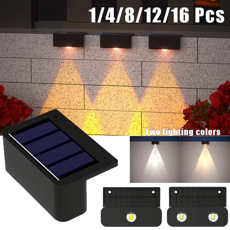 lumières murales solaires ip65 étanches modernes panneaux solaires bleus noirs led