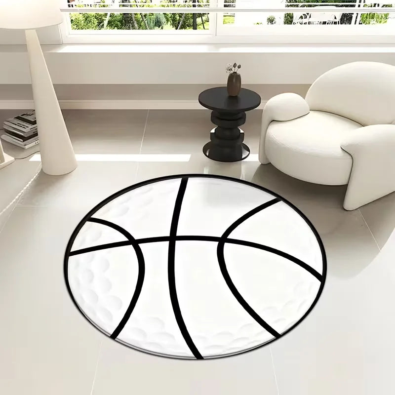 tapis rond moderne motif basket noir blanc anti dérapant 40x40 80x80 120x120 cm chambre