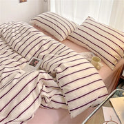 Parure de lit bleu en coton pur, ensemble literie rayures douces pour chambre à coucher