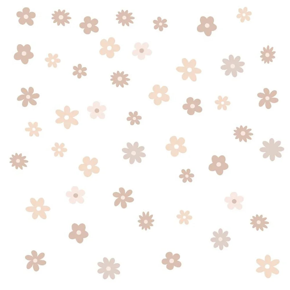 sticker mural fleur adhésif décoration enfantine champêtre minimaliste rose vert bleu jaune violet