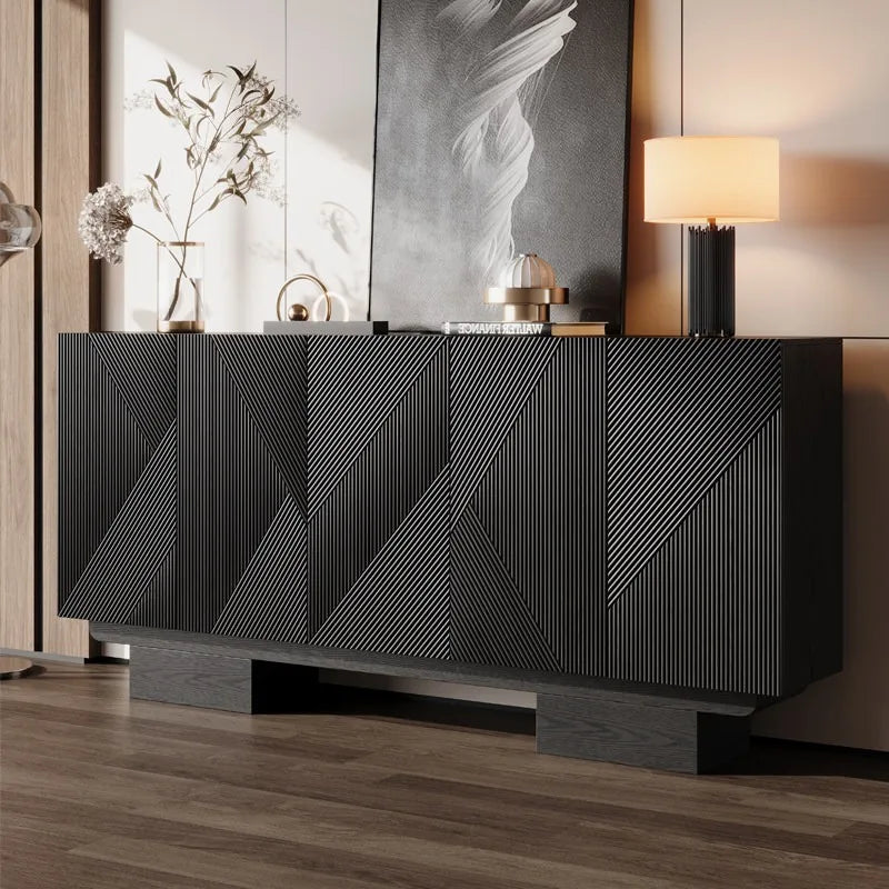 meuble rangement noir moderne 180cm 90cm 40cm bois rayures diagonales minimaliste