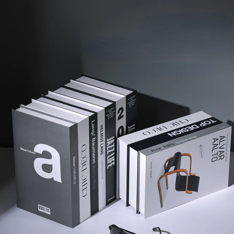 décoration moderne livre faux livres typographie minimaliste noir blanc gris