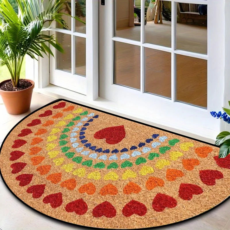 tapis d'entrée moderne multicolore coeurs arc ciel antidérapant résistant lessivable salon porte