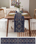chambranle table lin floral bleu marine beige vert marron classique traditionnel