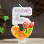 bougies anniversaire numérotées fleurs paillettes multicolores décoratives festives blanc rose vert orange
