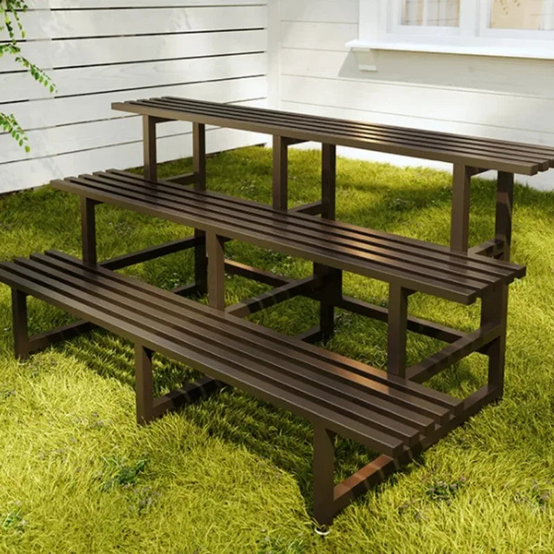 support plantes moderne banc jardin marron foncé structure bois barres horizontales 80 100 120