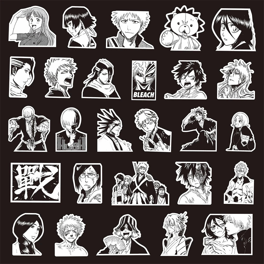 sticker anime bleach personnages textes adhésifs collection noirs blancs bricolage téléphone portable