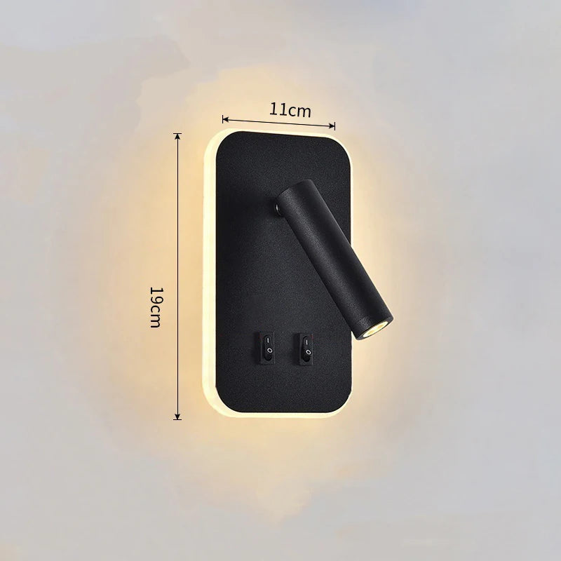lampe murale moderne led noir fixée mur chargeur usb chambre entrée étude