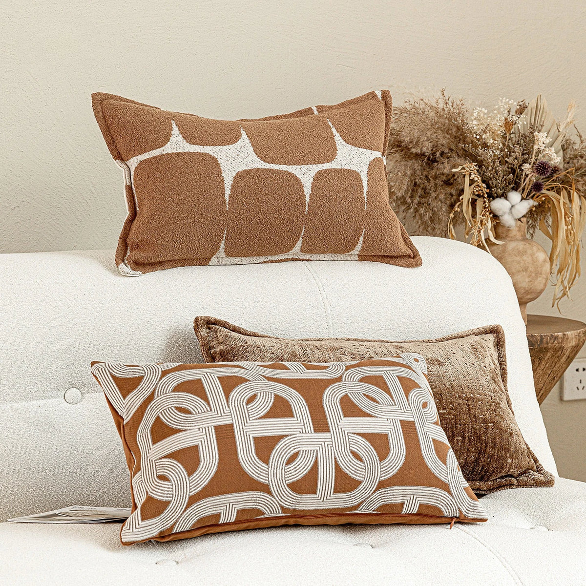 housse coussin rectangle polyester marron motif géométrique blanc contemporain décoration intérieure voiture
