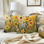 taies d'oreiller polyester fleurs relief artisanal zipper 45x45cm vert jaune blanc