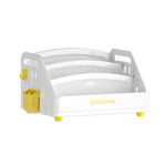 support livres blanc jaune moderne poignées compartiments livres support jouets transparent assemblage chambre enfant