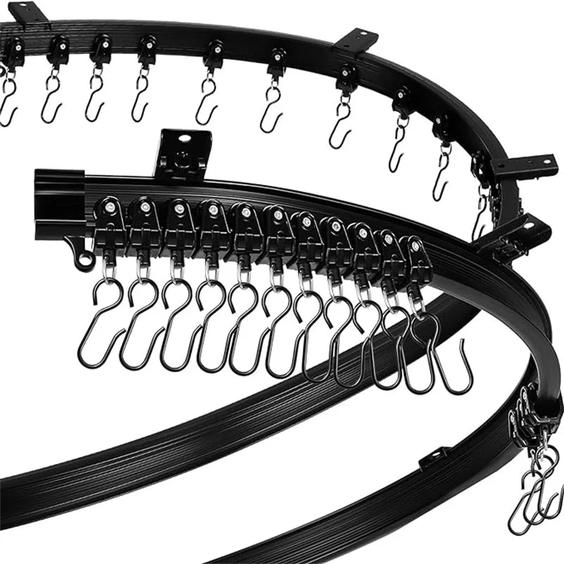 Rail rideau flexible noir moderne mur crochets rideaux semi transparents adaptable