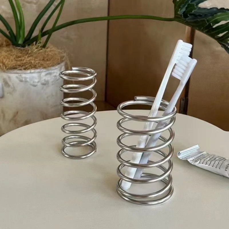 rangement brosses dents pinceaux maquillage spirale acier inoxydable moderne salle bain minimalisteDecorationArgentéSauveEspace