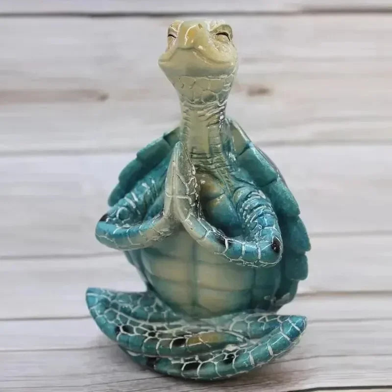 statue tortue méditative yoga vert turquoise zen décoration artificielle crème marron foncé