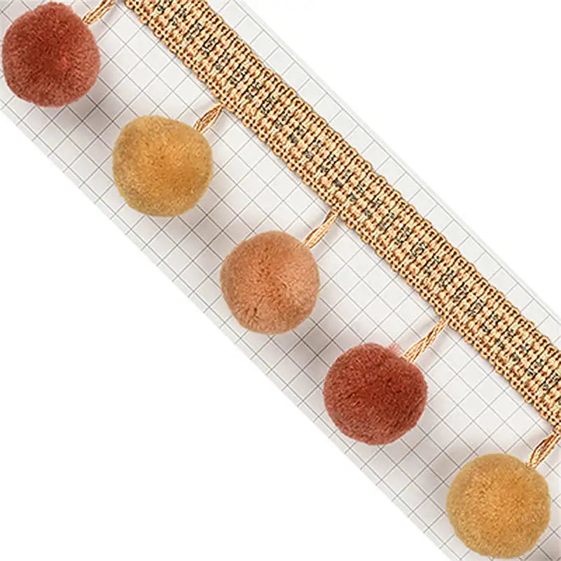ruban décoratif moderne pompons peluche rayures dorées bleu marine orange