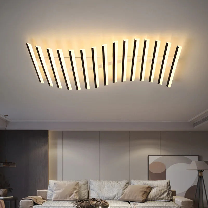 plafonnier moderne acrylique led noir blanc rayures horizontales semi encastrée télécommande lumière chambre salon