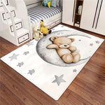tapis ours dormir lune moderne dessin animé enfant blanc bleu beige