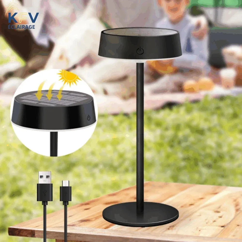 lampe table solaire rechargeable usb led dimmable moderne noir portable chambre