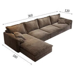 canapé d'angle marron clair velours mat moderne bois largeur 180cm longueur 360cm
