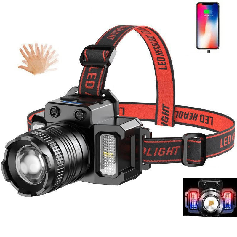 lampe frontale led rechargeable tissu points blancs mode highlight flash trois réglages ceinture ajustable