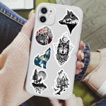 sticker adhésif waterproof loup paysage nocturne visage féminin motifs géométriques multi couleur art numérique