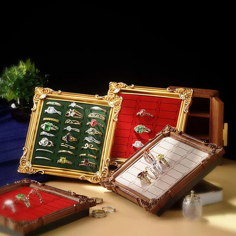 porte bagues velours vert rouge beige classique rangement bijoux exposition coiffeuse vintage