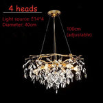 lustre moderne pendentif cristal doré feuilles stylisées led salon chambre