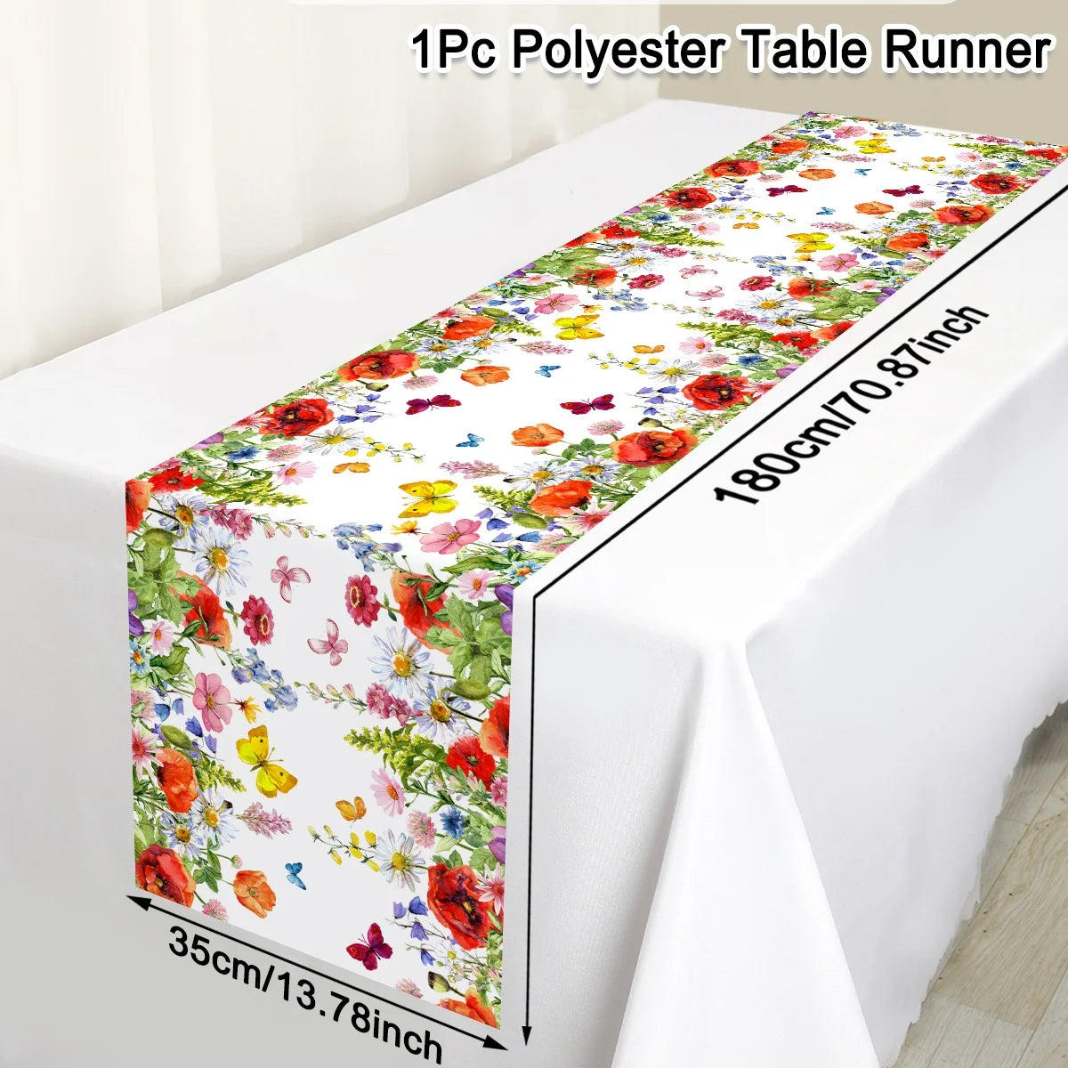 changement saisonnier printemps été chemin table fleurs colorées moderne floral polyester blanc rouge jaune