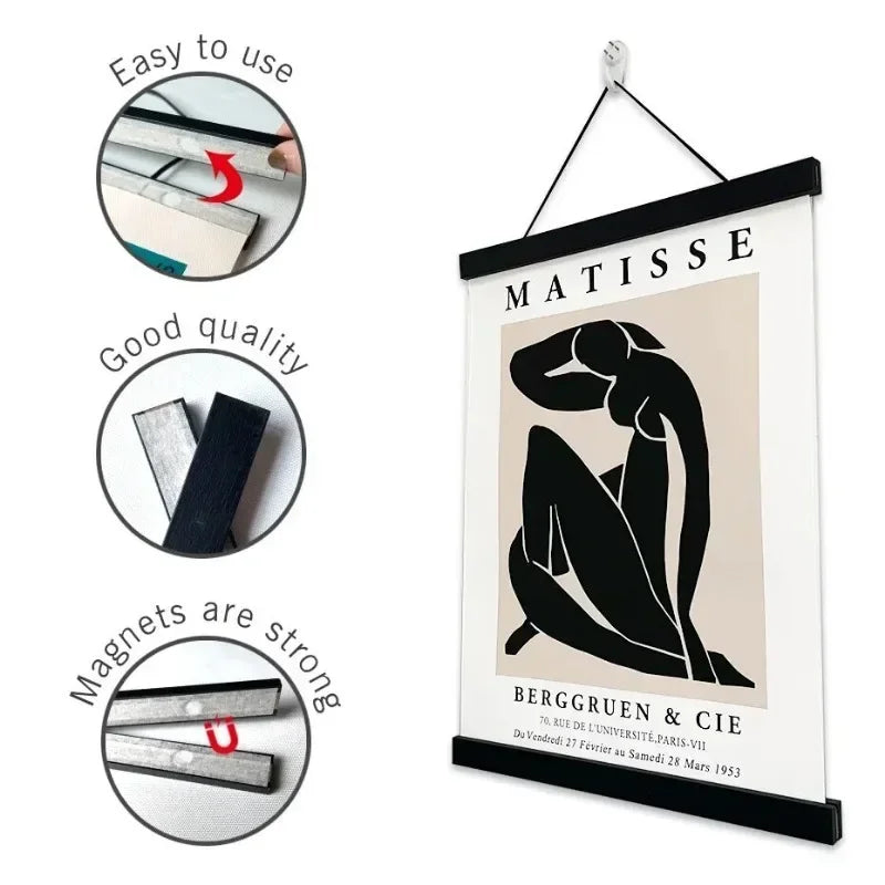cadre bois moderne affiche photo suspension noir blanc 20cm 30cm 40cm 50cm