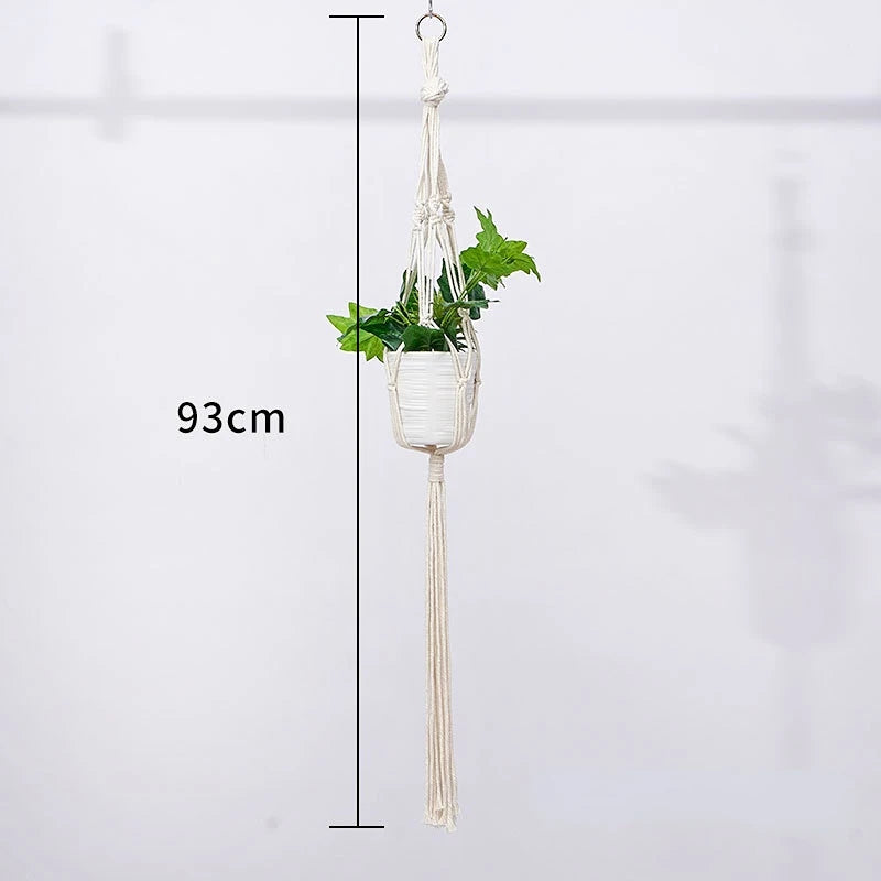 support plante suspendue macramé boho rotin blanc sculpté main decoration maison balcon jardin anneau