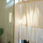 rideau tubulaire beige clair motif floral opacité classique tissu lin plis naturels bordure dentelée