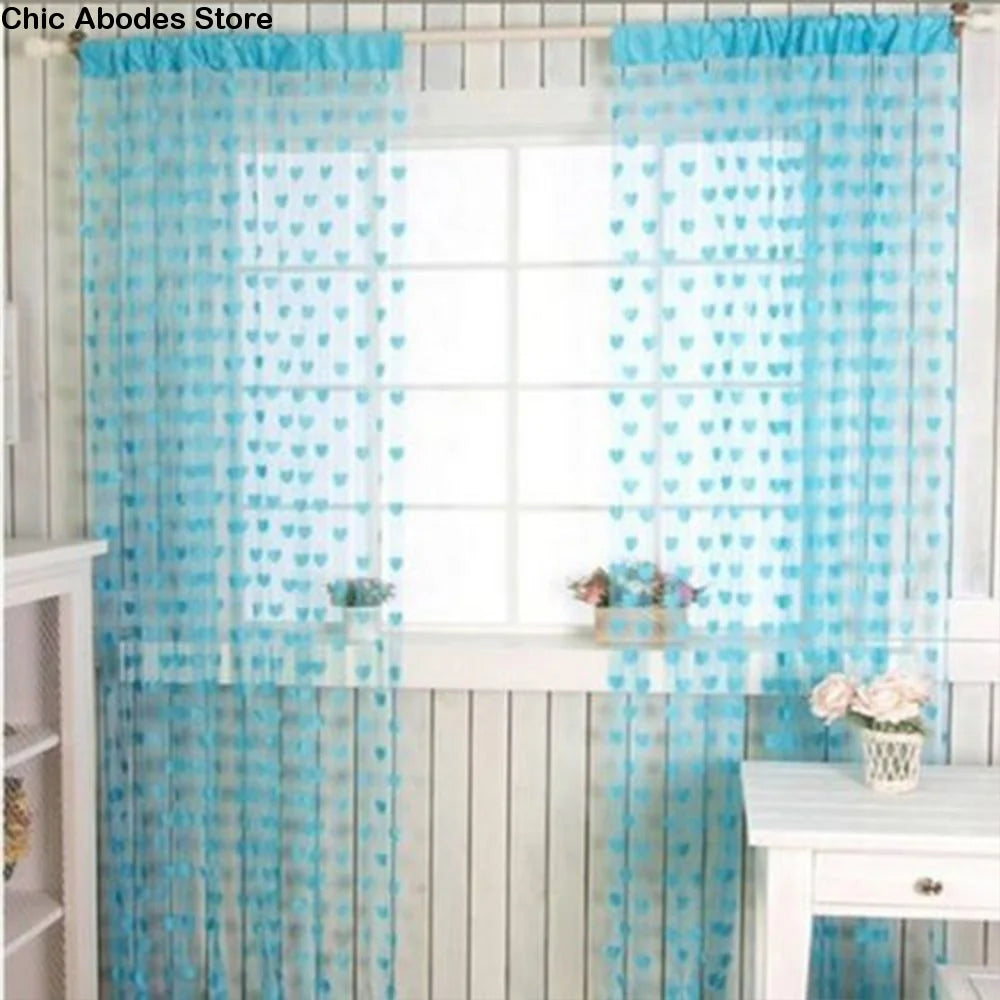 rideau moderne bleu coeurs transparent fenetre polyester maison bleu clair