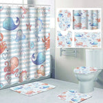 rideau douche motif marine tapis bain couvercle toilette poissons coraux
