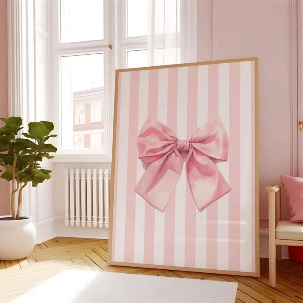 toile d'art classique rose clair abstraite rayures horizontales noix coco chambre ado décoration sans
