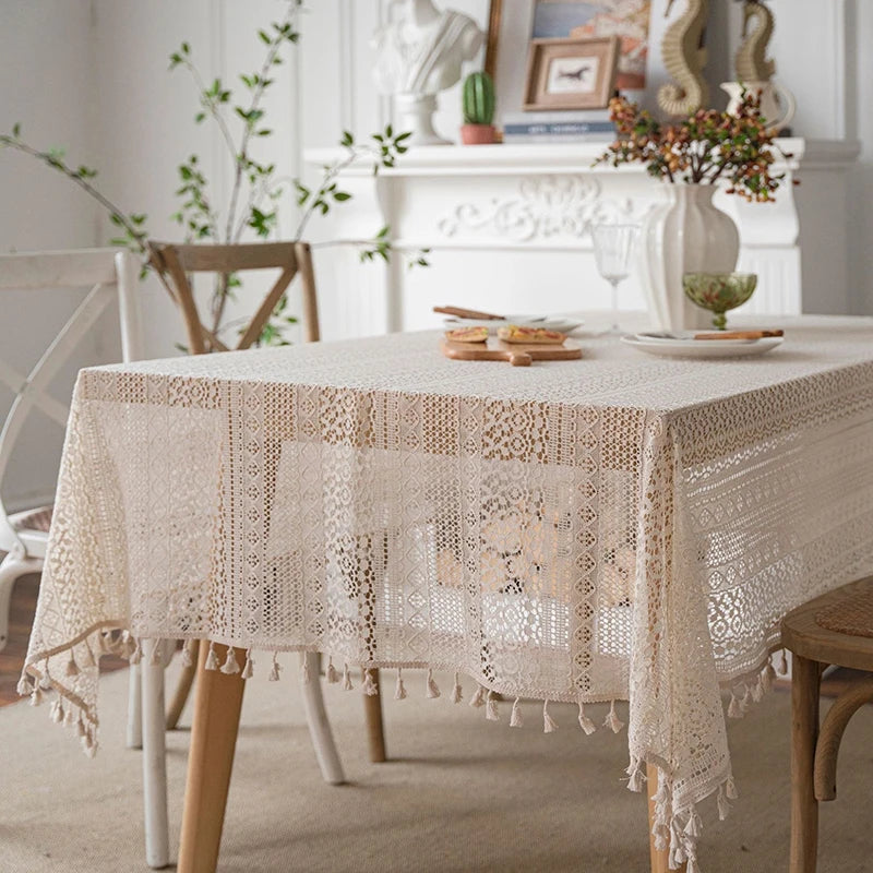 nappe table brodée dentelle géométrique blanc crème réutilisable hiver été mariage fêteextérieur