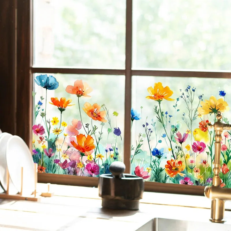 autocollant mural fleurs colorées papillons décoration intérieur salon chambre adhésif décoratif motif floral réaliste
