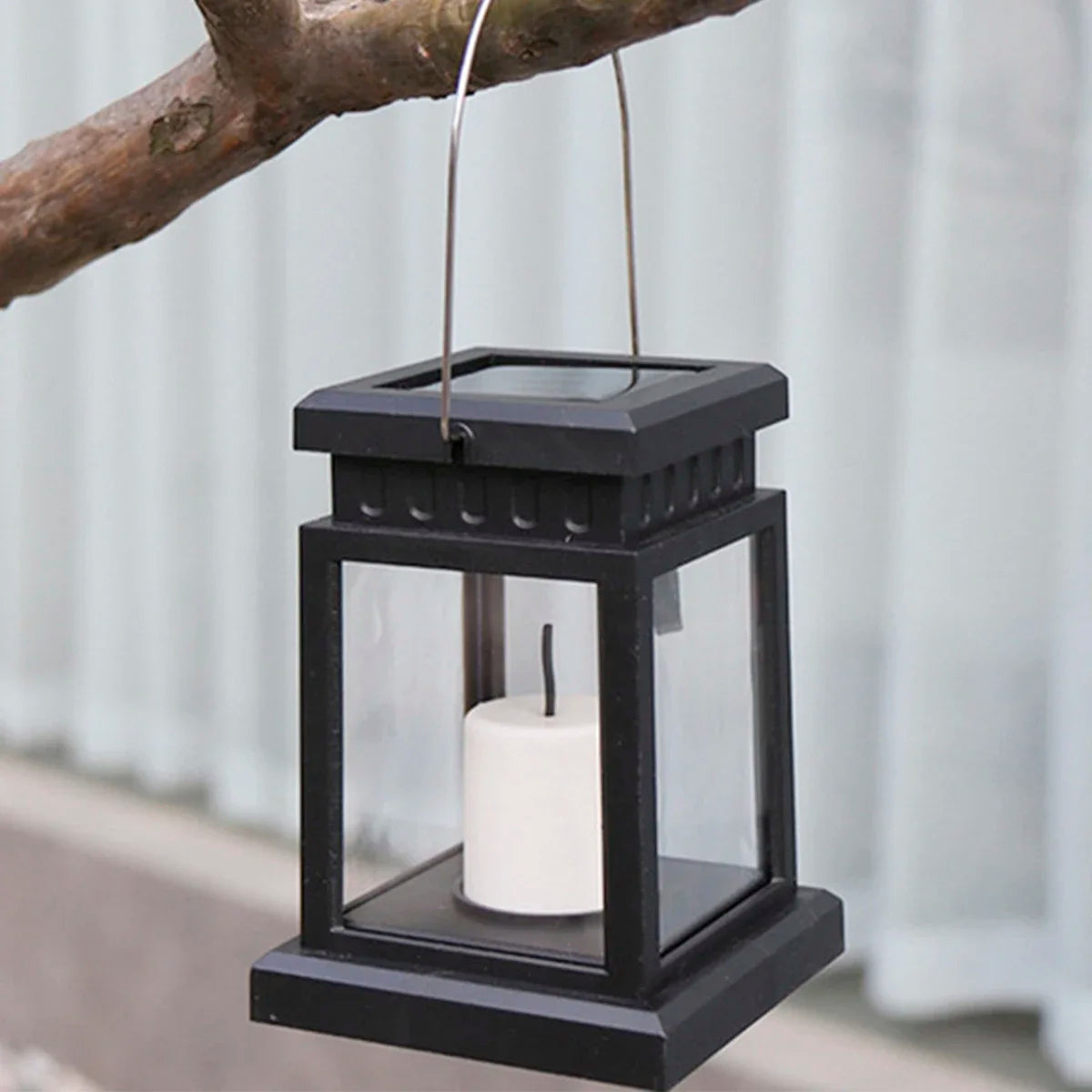 lanterne solaire transparente effet gouttes pluie vintage anneau métallique bougie blancheextérieur nuit camping jardin
