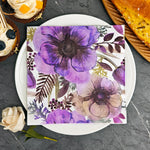 serviettes papier motif floral anémones violet rose élégantes restauration pâtisserie fêtes mariage été