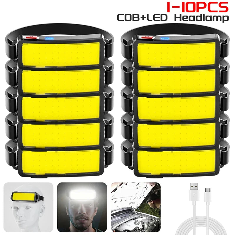 lampe frontale rechargeable led usb camping pêche chasse bande rétractable indicateur puissance moderne noire