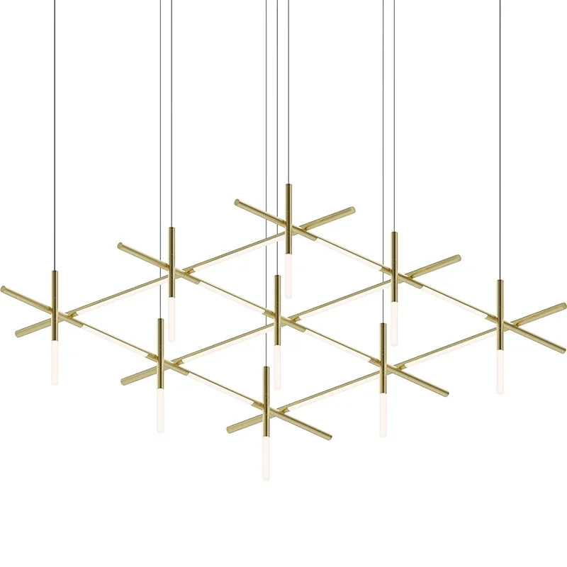 lustre moderne suspension noir doré lumière chaînes géométrique minimaliste chambre salon