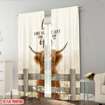 rideau moderne vache highland marguerites blanches tissu polyester beige brun gris blanc