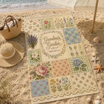 tapis patchwork floral vintage rose vert bleu bordure dentelée sec rapide machine simple