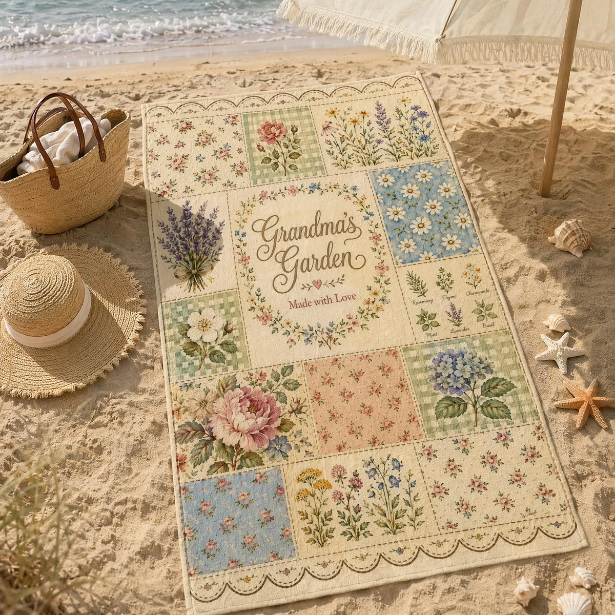 tapis patchwork floral vintage rose vert bleu bordure dentelée sec rapide machine simple