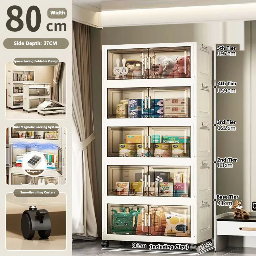 armoire rangement modulable pliable beige roulettes portes translucides jouets maison